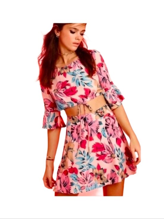 For Love And Lemons Dresses & Skirts - 💕🍋 For Love And Lemons Floral Pink Tie-Front Mini Skirt And Top S So Cute!